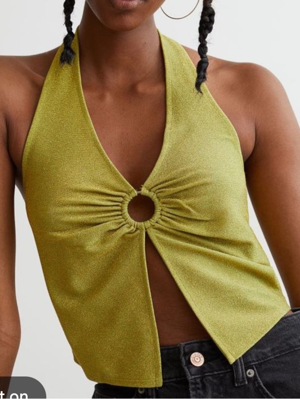 Sincerely Jules y2k sparkly Olive Green Halter Ring-Front Crop Top x